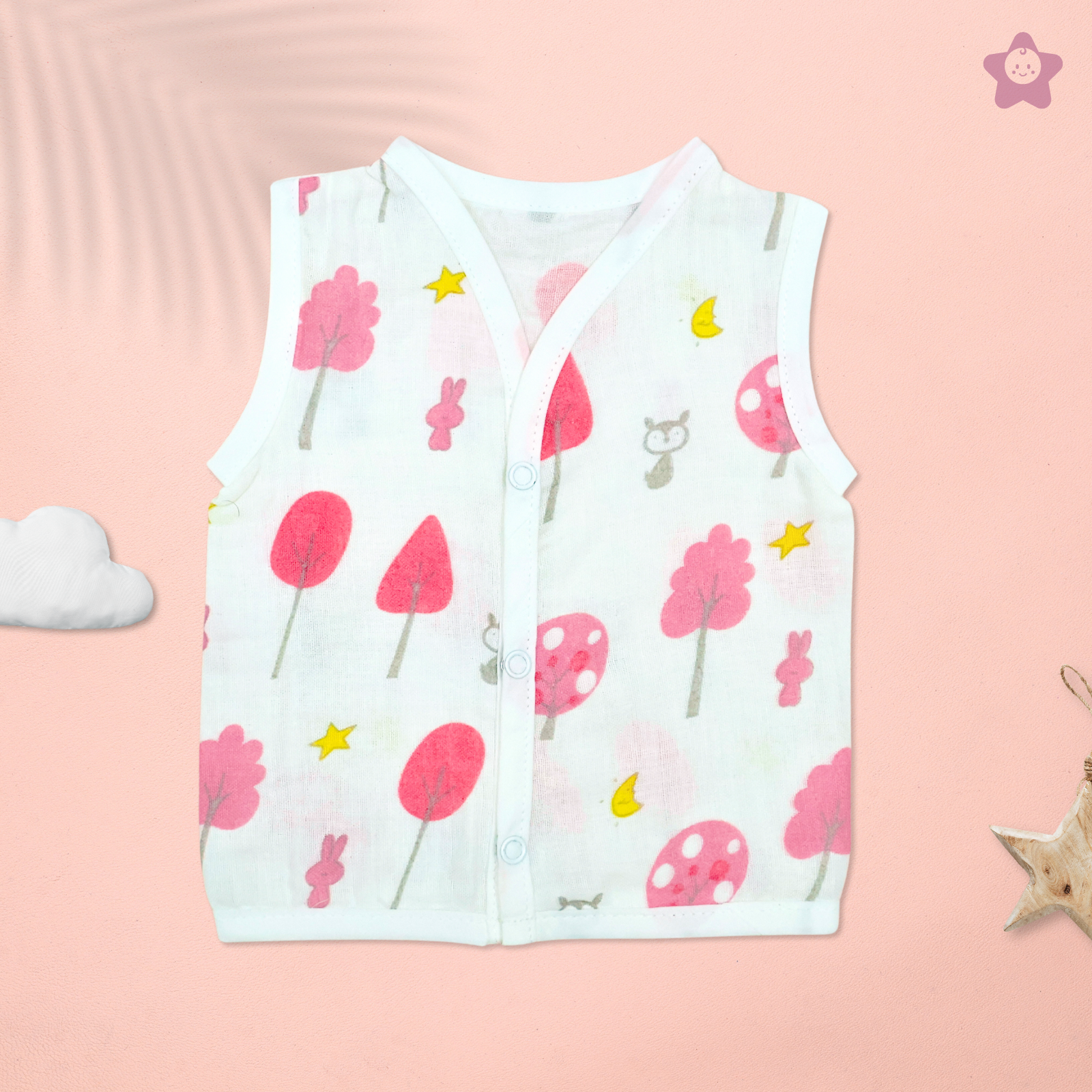Kika Kiki Fuchisa Muslin Jhabla - 100% Soft Muslin Cotton Unisex Button up Vest (Pack of 3)