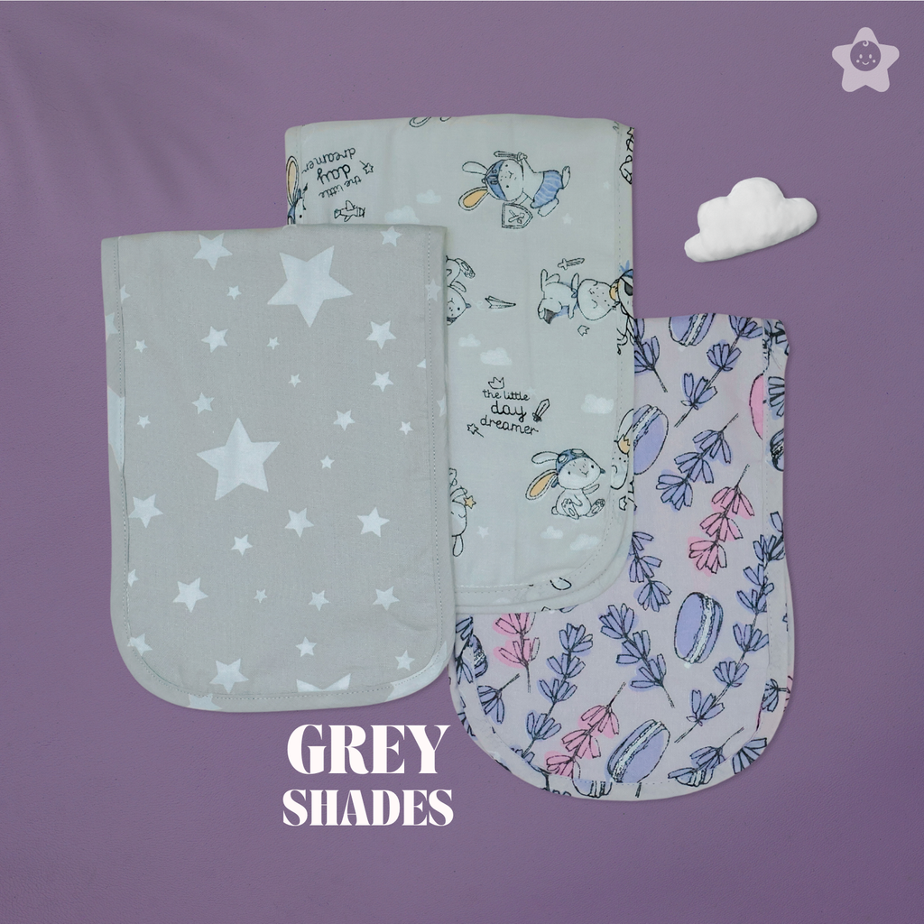 Kika Kiki Grey Shades Burp Cloth- 100% Soft Muslin Cotton (Pack of 3)