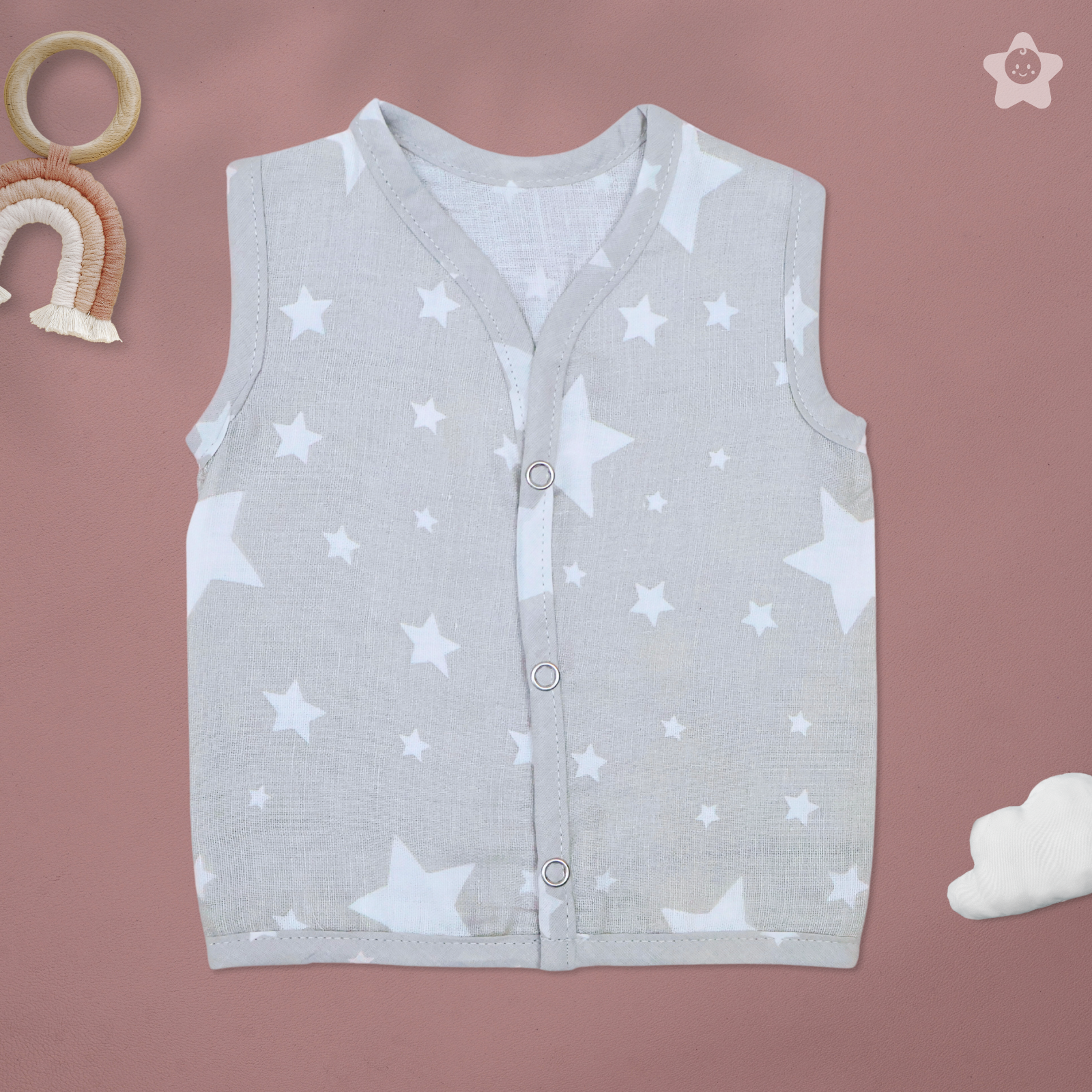 Kika Kiki Grey Shades Muslin Jhabla - 100% Soft Muslin Cotton Unisex Button up Vest (Pack of 3)