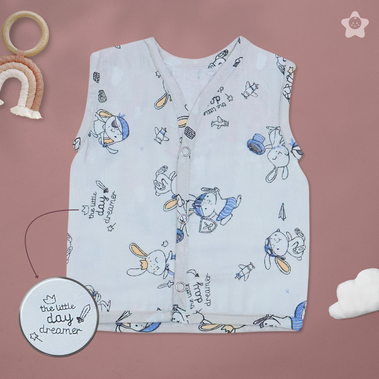 Kika Kiki Grey Shades Muslin Jhabla - 100% Soft Muslin Cotton Unisex Button up Vest (Pack of 3)