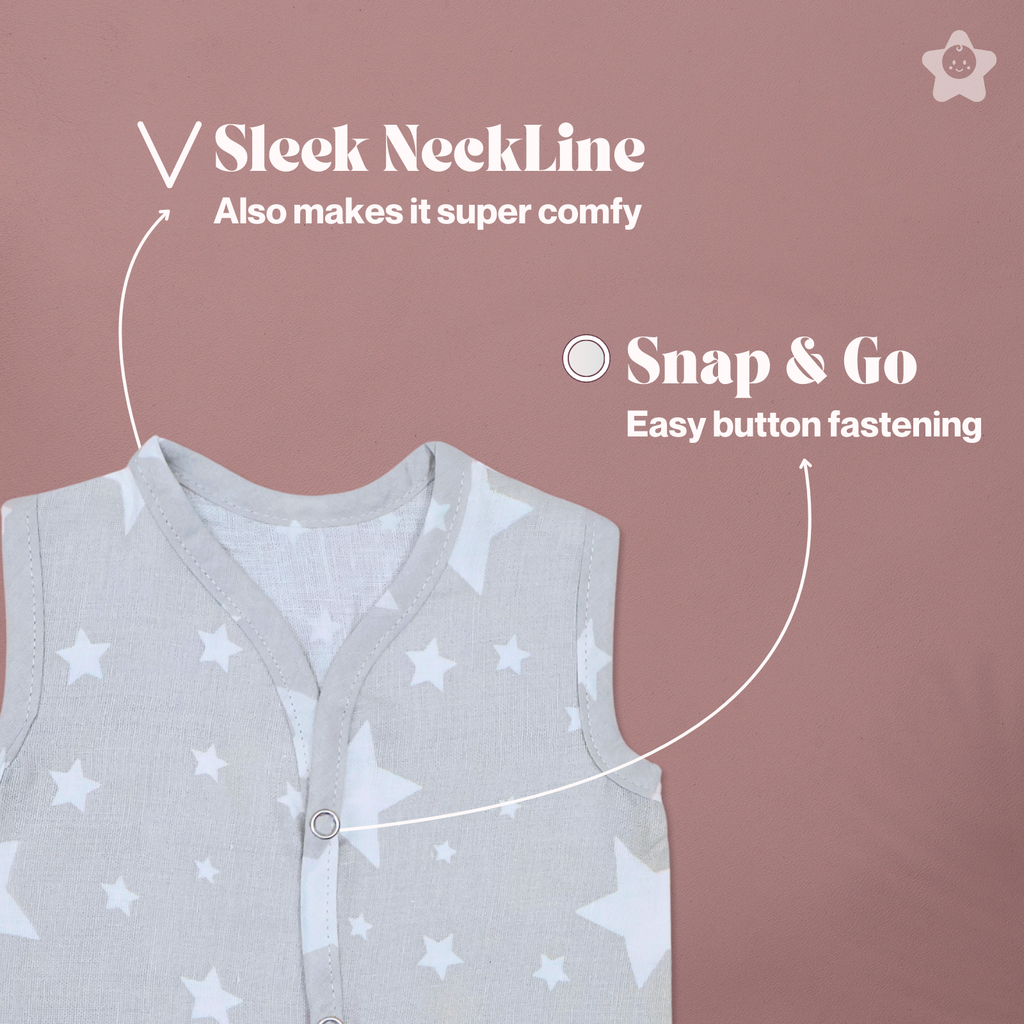 Kika Kiki Grey Shades Muslin Jhabla - 100% Soft Muslin Cotton Unisex Button up Vest (Pack of 3)