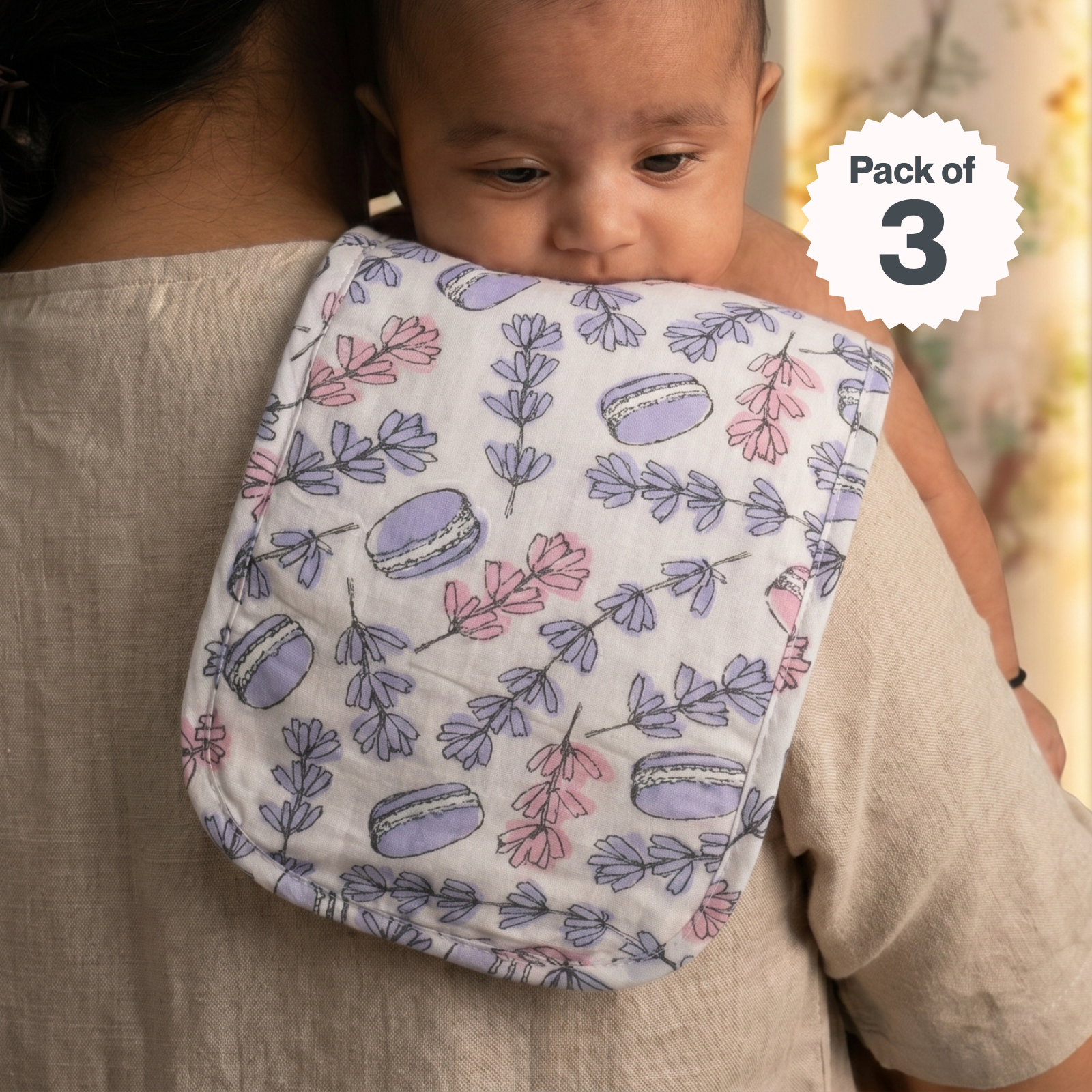 Grey Shades Burp Cloth- 100% Soft Muslin Cotton (Pack of 3)