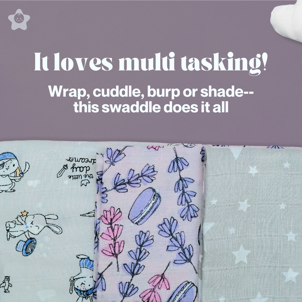 Kika Kiki Grey Shades Muslin Swaddle Blanket - Ultra soft 100% Muslin Cotton Swaddle Wrapper (pack of 3)