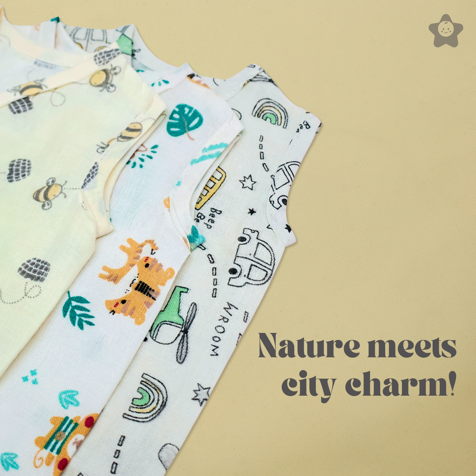 Kika Kiki Ivory Shades Muslin Jhabla - 100% Soft Muslin Cotton Unisex Button up Vest (Pack of 3)