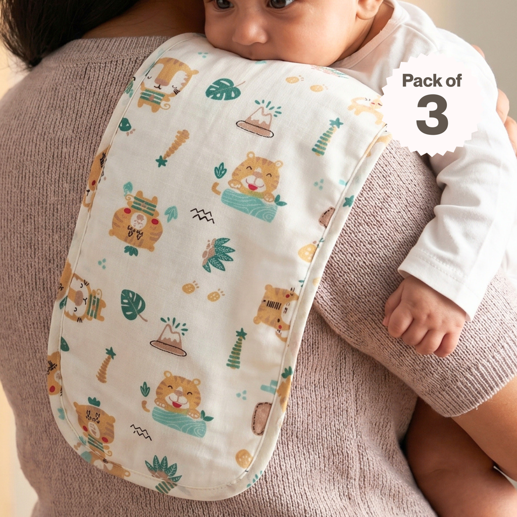 Kika Kiki Ivory Shades Burp Cloth- 100% Soft Muslin Cotton (Pack of 3)