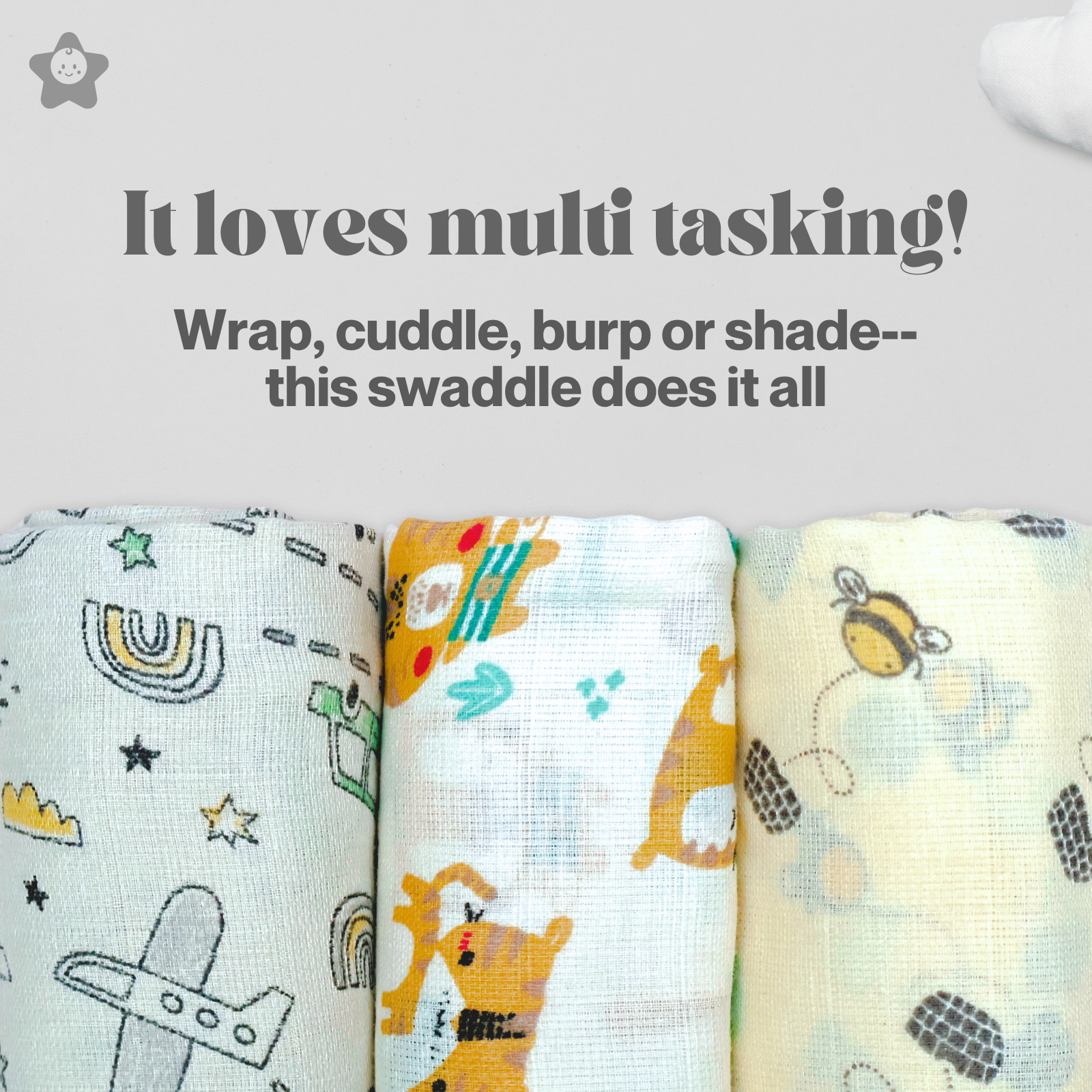 Kika Kiki Ivory Shades Muslin Swaddle Blanket - Ultra soft 100% Muslin Cotton Swaddle Wrapper (pack of 3)