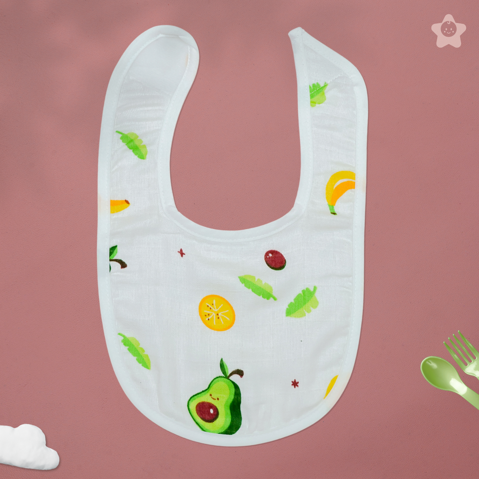 Kika Kiki Juicy Fruits Print Baby Apron Bibs - 100% Soft Muslin Cotton (Pack of 3)