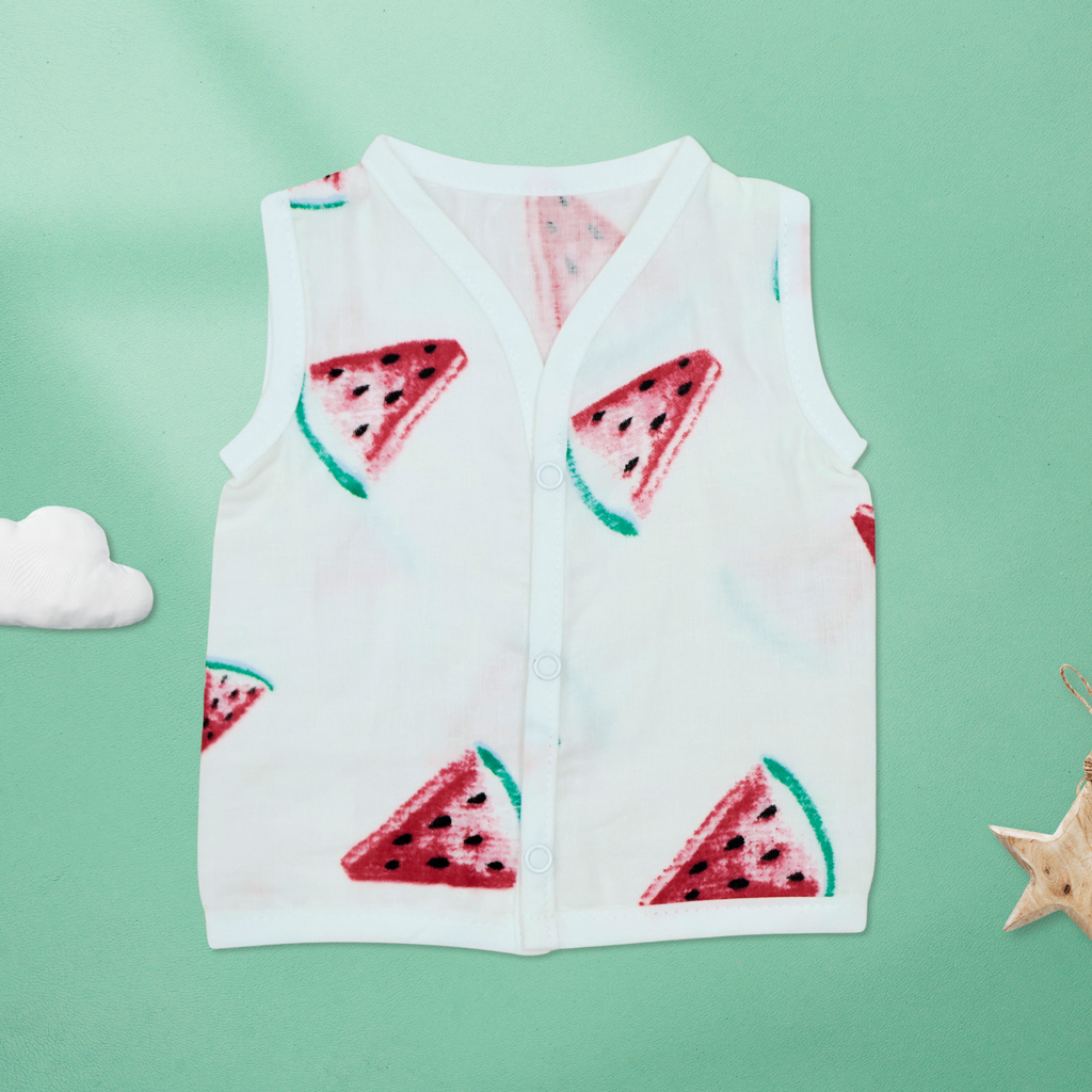 Kika Kiki Juicy Fruits Edition Muslin Jhabla - 100% Soft Muslin Cotton Unisex Button up Vest (Pack of 3)