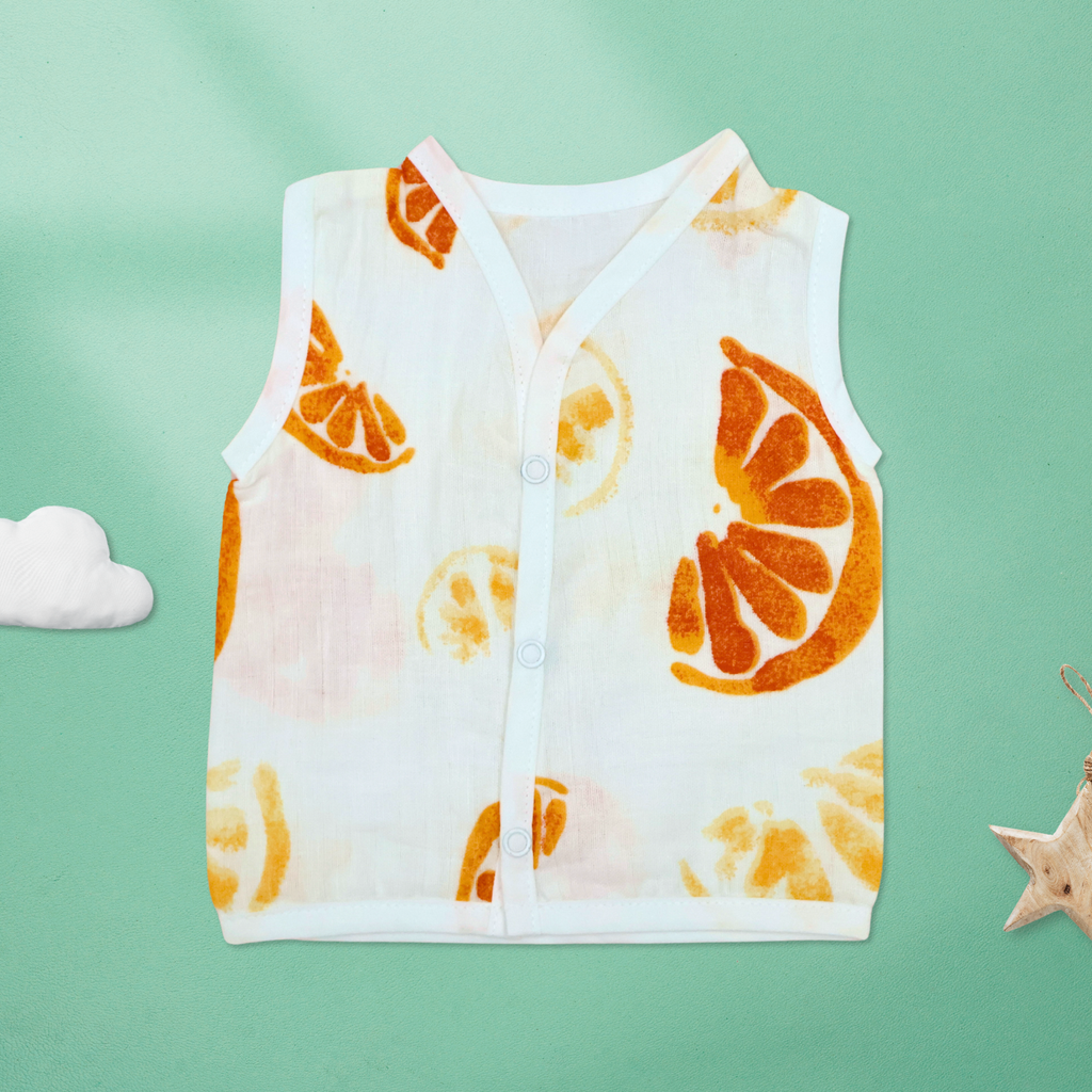 Kika Kiki Juicy Fruits Edition Muslin Jhabla - 100% Soft Muslin Cotton Unisex Button up Vest (Pack of 3)