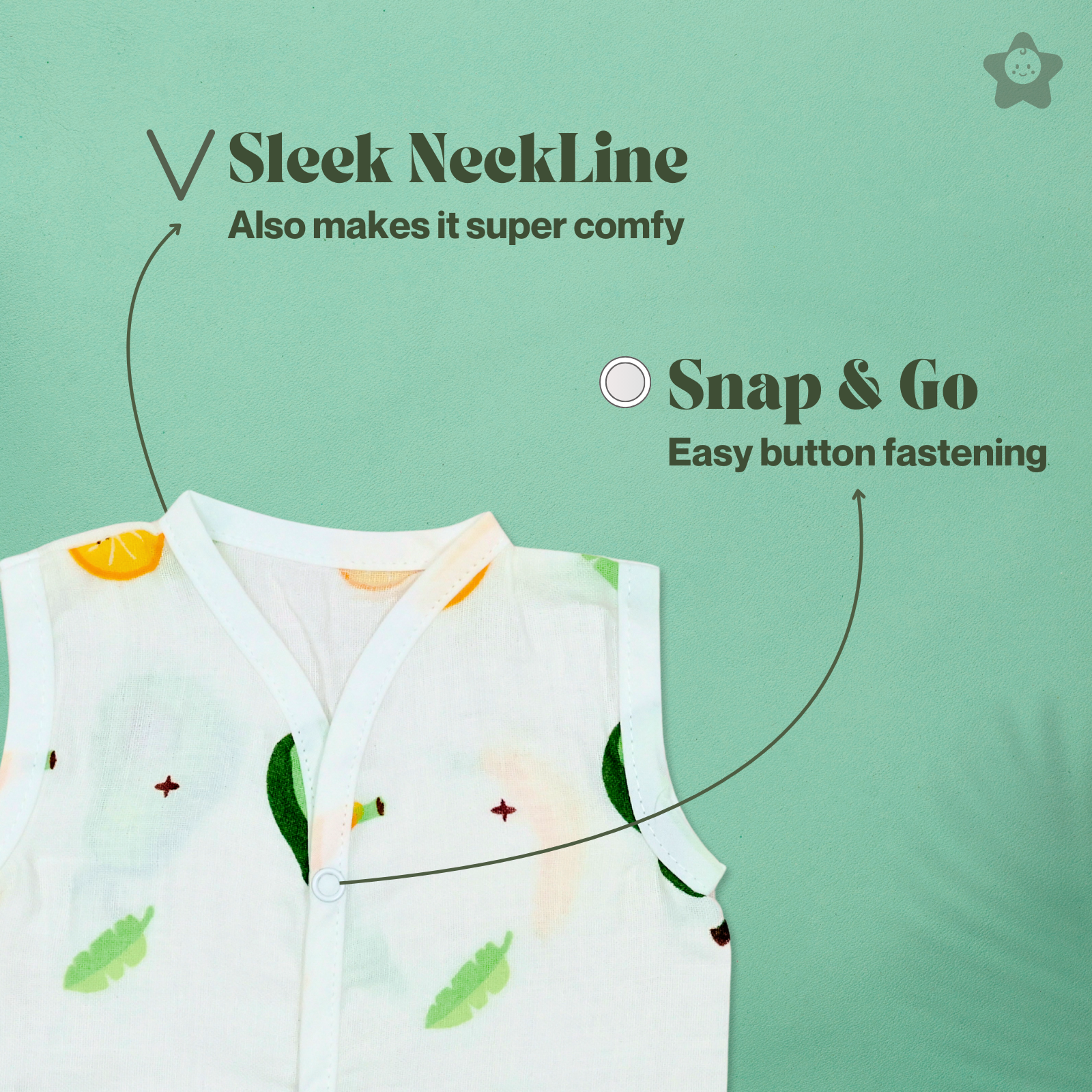 Kika Kiki Juicy Fruits Edition Muslin Jhabla - 100% Soft Muslin Cotton Unisex Button up Vest (Pack of 3)