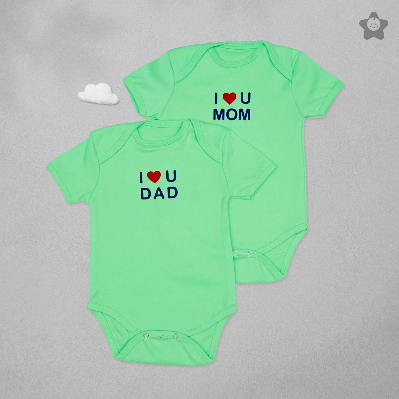 Kika Kiki Parent Love Edition BodySuits - 100% Ultra Soft Knitted Cotton Unisex Onesies (Pack of 2) 0-3M Light Green