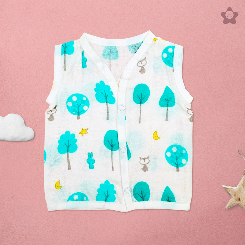 Kika Kiki Nature Edition Muslin Jhabla - 100% Soft Muslin Cotton Unisex Button up Vest (Pack of 2)