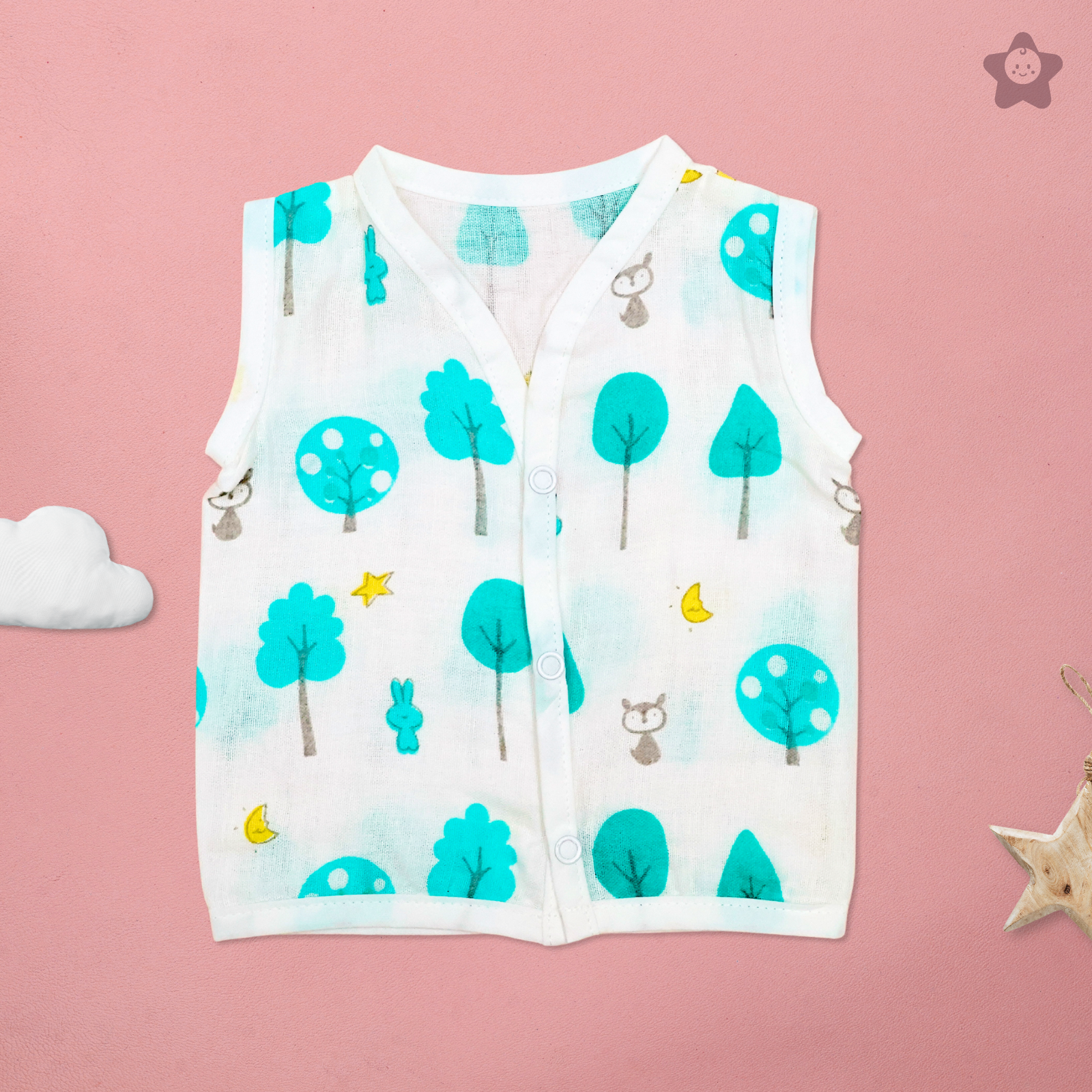 Kika Kiki Nature Edition Muslin Jhabla - 100% Soft Muslin Cotton Unisex Button up Vest (Pack of 2)
