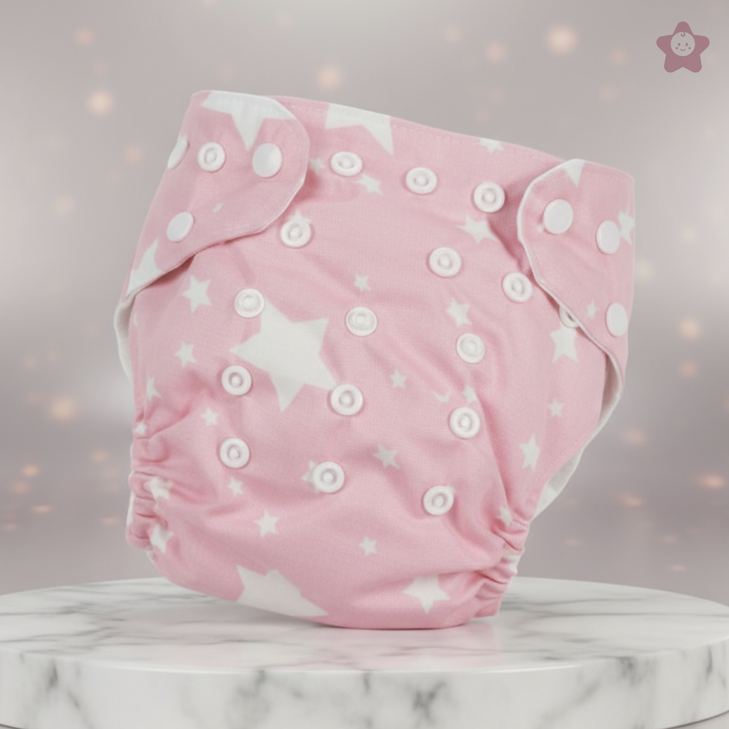 Kika Kiki Pink Stars Air Diaper | Organic Muslin Cotton Comfort for Babies