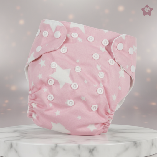 Pink Stars Air Diaper | Organic Muslin Cotton Comfort for Babies