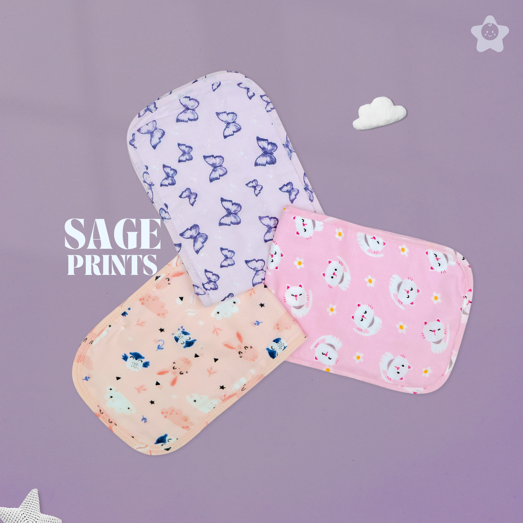 Kika Kiki Sage Prints Burp Cloth- 100% Soft Muslin Cotton (Pack of 3)