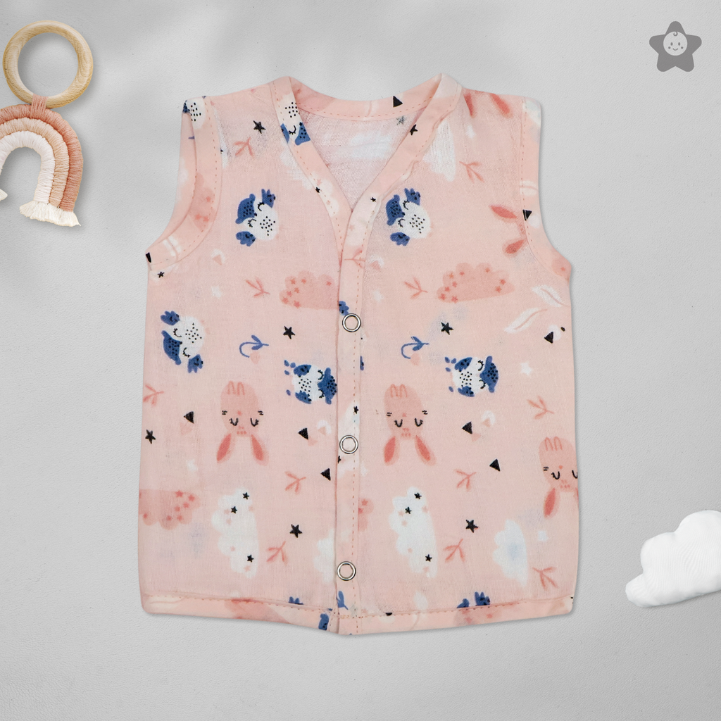 Kika Kiki Sage Prints Muslin Jhabla - 100% Soft Muslin Cotton Unisex Button up Vest (Pack of 3)