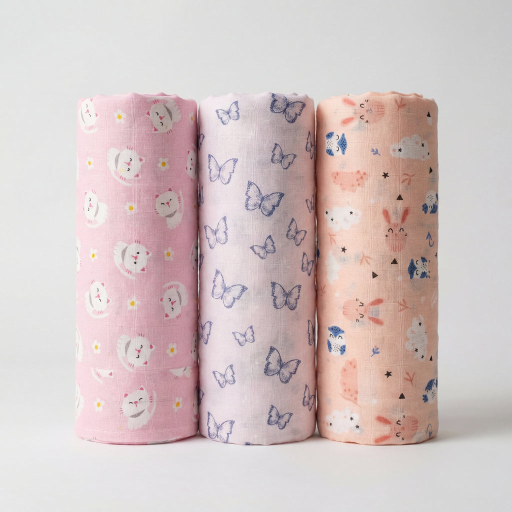 Kika Kiki Sage Prints Muslin Swaddle Blanket - Ultra soft 100% Muslin Cotton Swaddle Wrapper (pack of 3)