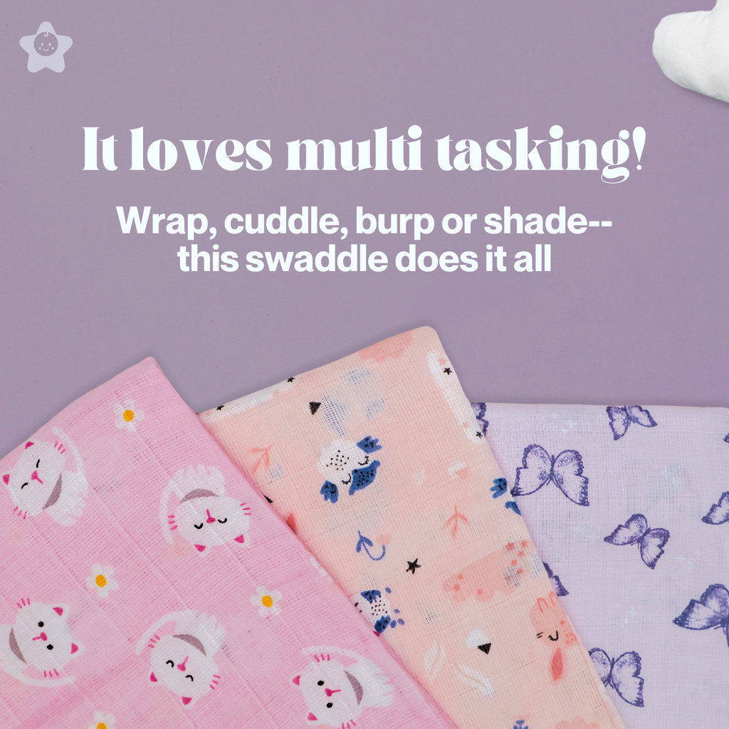 Kika Kiki Sage Prints Muslin Swaddle Blanket - Ultra soft 100% Muslin Cotton Swaddle Wrapper (pack of 3)