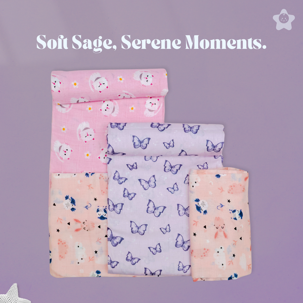 Kika Kiki Sage Prints Muslin Swaddle Blanket - Ultra soft 100% Muslin Cotton Swaddle Wrapper (pack of 3)