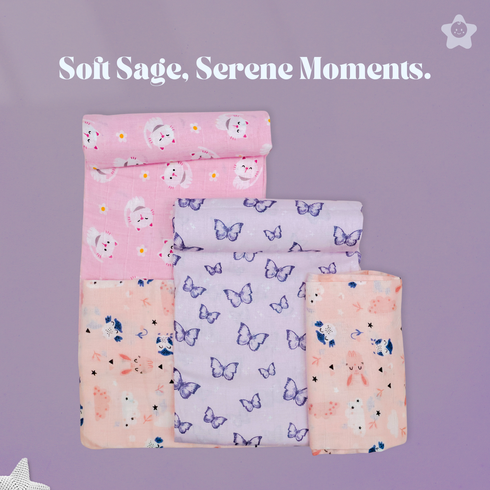 Kika Kiki Sage Prints Muslin Swaddle Blanket - Ultra soft 100% Muslin Cotton Swaddle Wrapper (pack of 3)