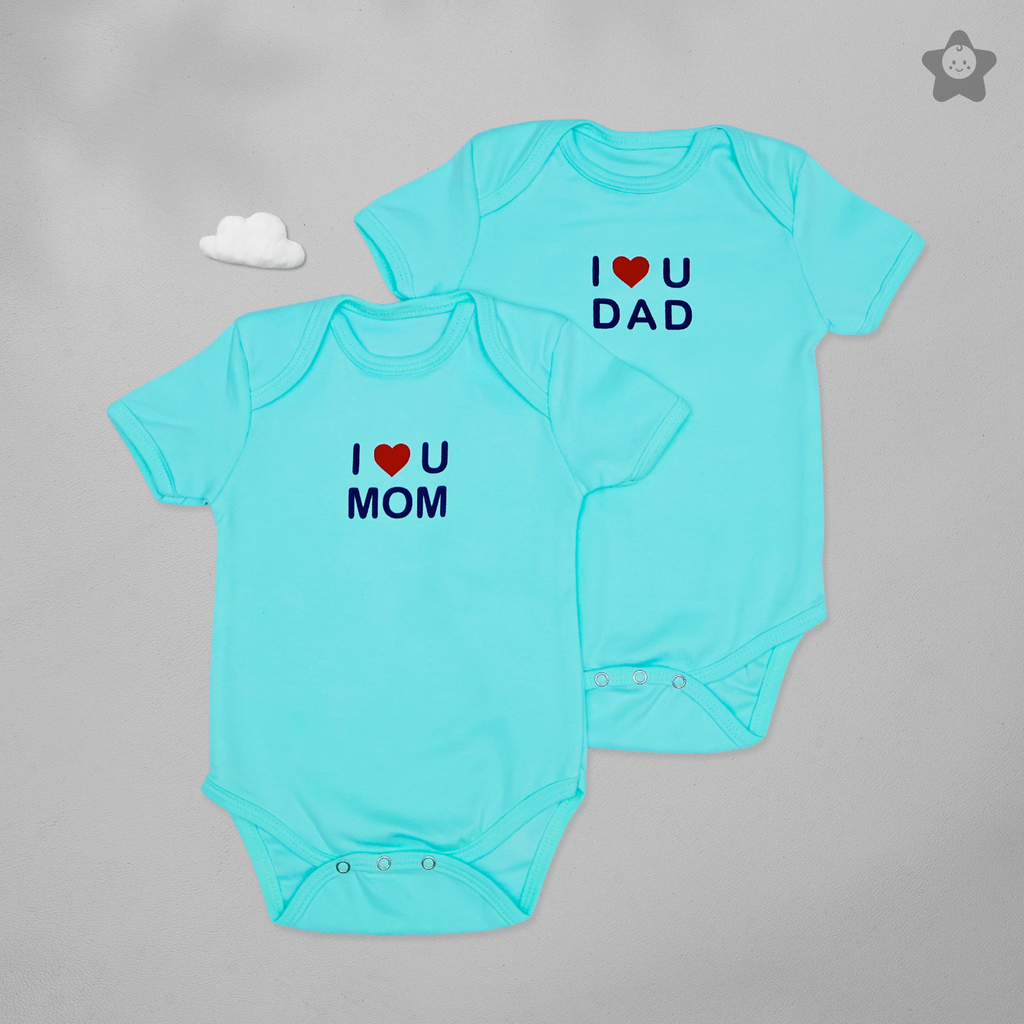 Kika Kiki Parent Love Edition BodySuits - 100% Ultra Soft Knitted Cotton Unisex Onesies (Pack of 2) 0-3M Sea Green