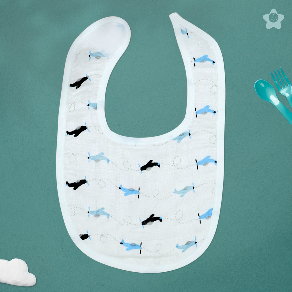 Kika Kiki Sky Adventures Print Baby Apron Bibs - 100% Soft Muslin Cotton (Pack of 2)