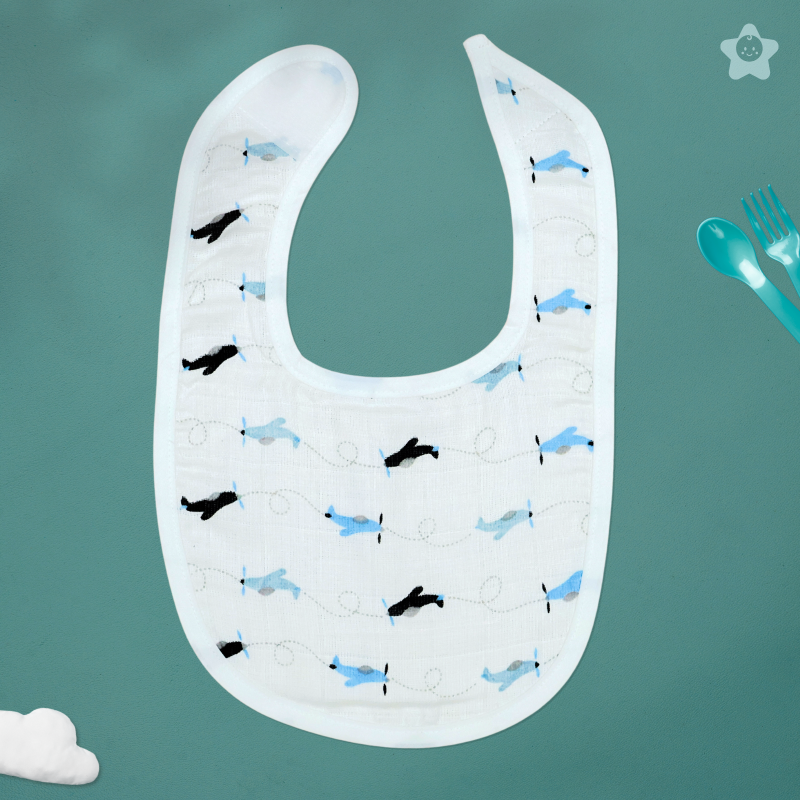 Kika Kiki Sky Adventures Print Baby Apron Bibs - 100% Soft Muslin Cotton (Pack of 2)