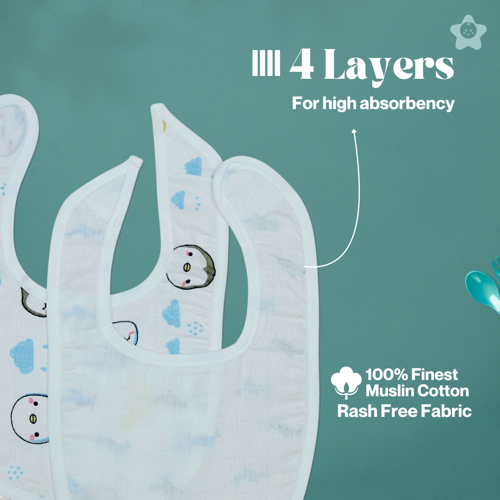 Kika Kiki Sky Adventures Print Baby Apron Bibs - 100% Soft Muslin Cotton (Pack of 2)
