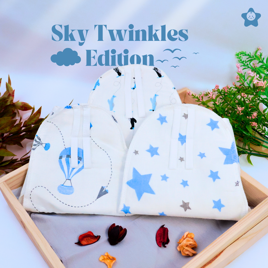 Kika Kiki Sky Twinkles Muslin Padded Nappies - 100% Soft Cotton Langot (Pack of 3)