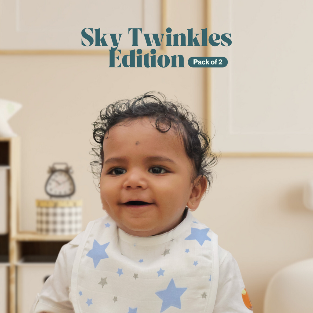 Kika Kiki Sky Twinkle Baby Apron Bibs - 100% Soft Muslin Cotton (Pack of 2)