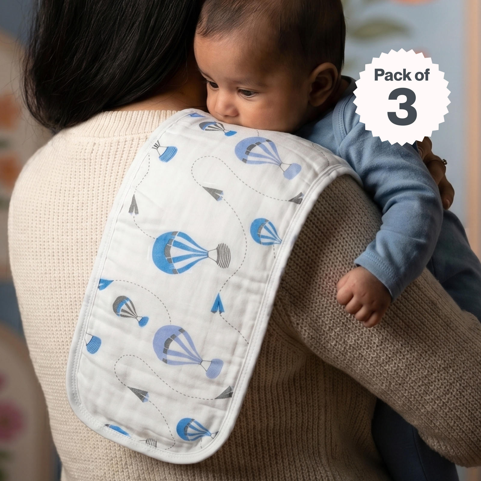 Sky Twinkles prints Burp Cloth- 100% Soft Muslin Cotton (Pack of 3)