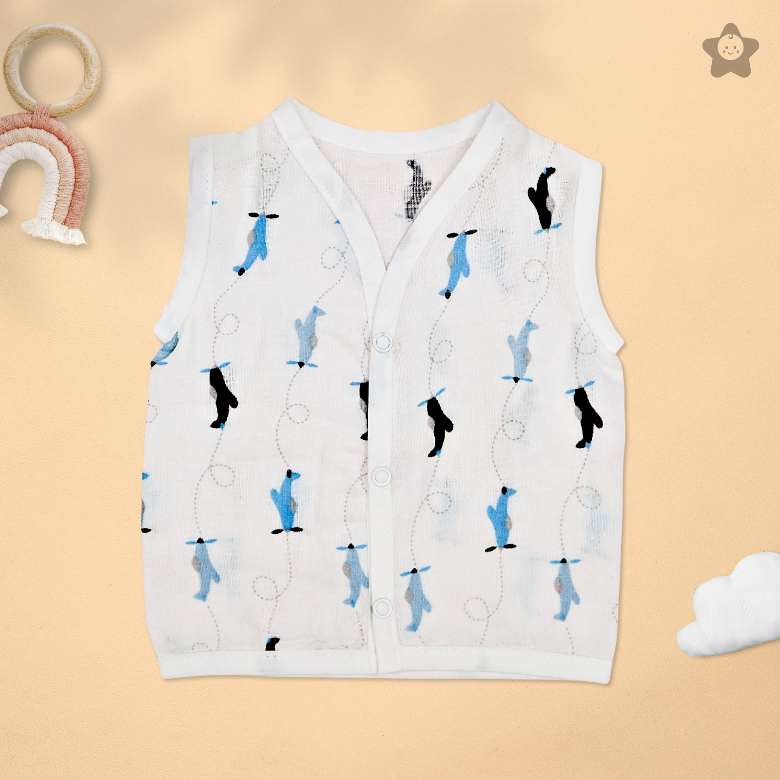 Kika Kiki Sky Twinkles edition Muslin Jhabla - 100% Soft Muslin Cotton Unisex Button up Vest (Pack of 3)