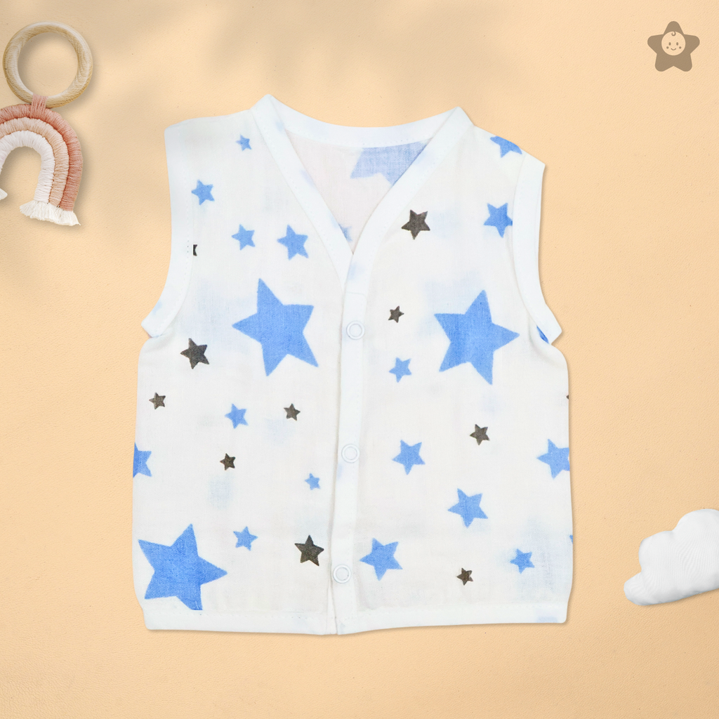 Kika Kiki Sky Twinkles edition Muslin Jhabla - 100% Soft Muslin Cotton Unisex Button up Vest (Pack of 3)