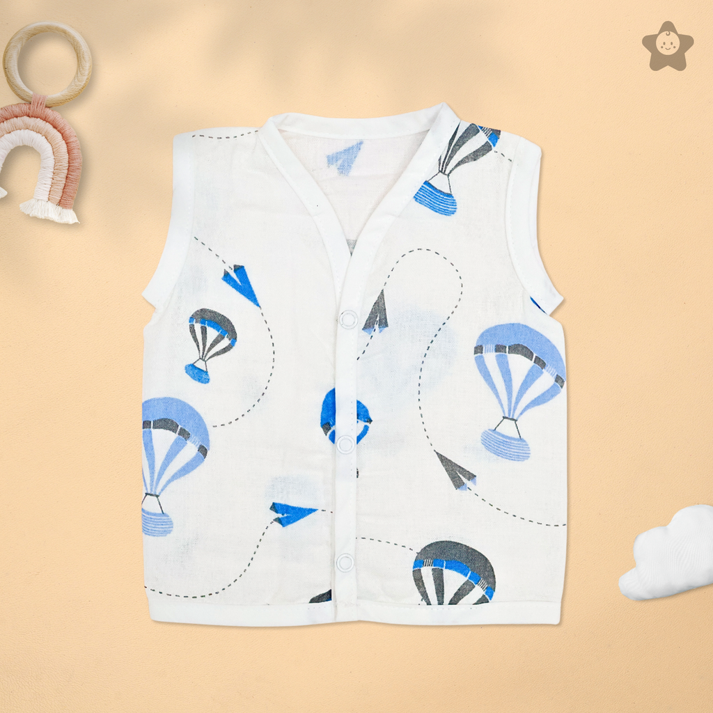 Kika Kiki Sky Twinkles edition Muslin Jhabla - 100% Soft Muslin Cotton Unisex Button up Vest (Pack of 3)