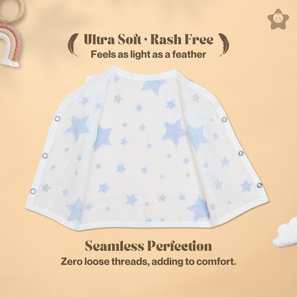 Kika Kiki Sky Twinkles edition Muslin Jhabla - 100% Soft Muslin Cotton Unisex Button up Vest (Pack of 3)