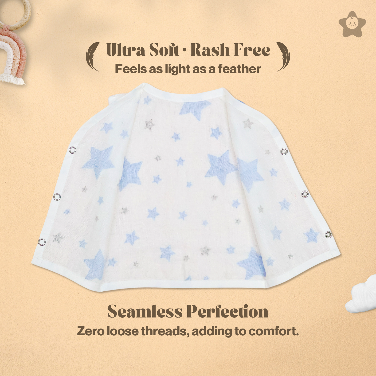 Kika Kiki Sky Twinkles edition Muslin Jhabla - 100% Soft Muslin Cotton Unisex Button up Vest (Pack of 3)