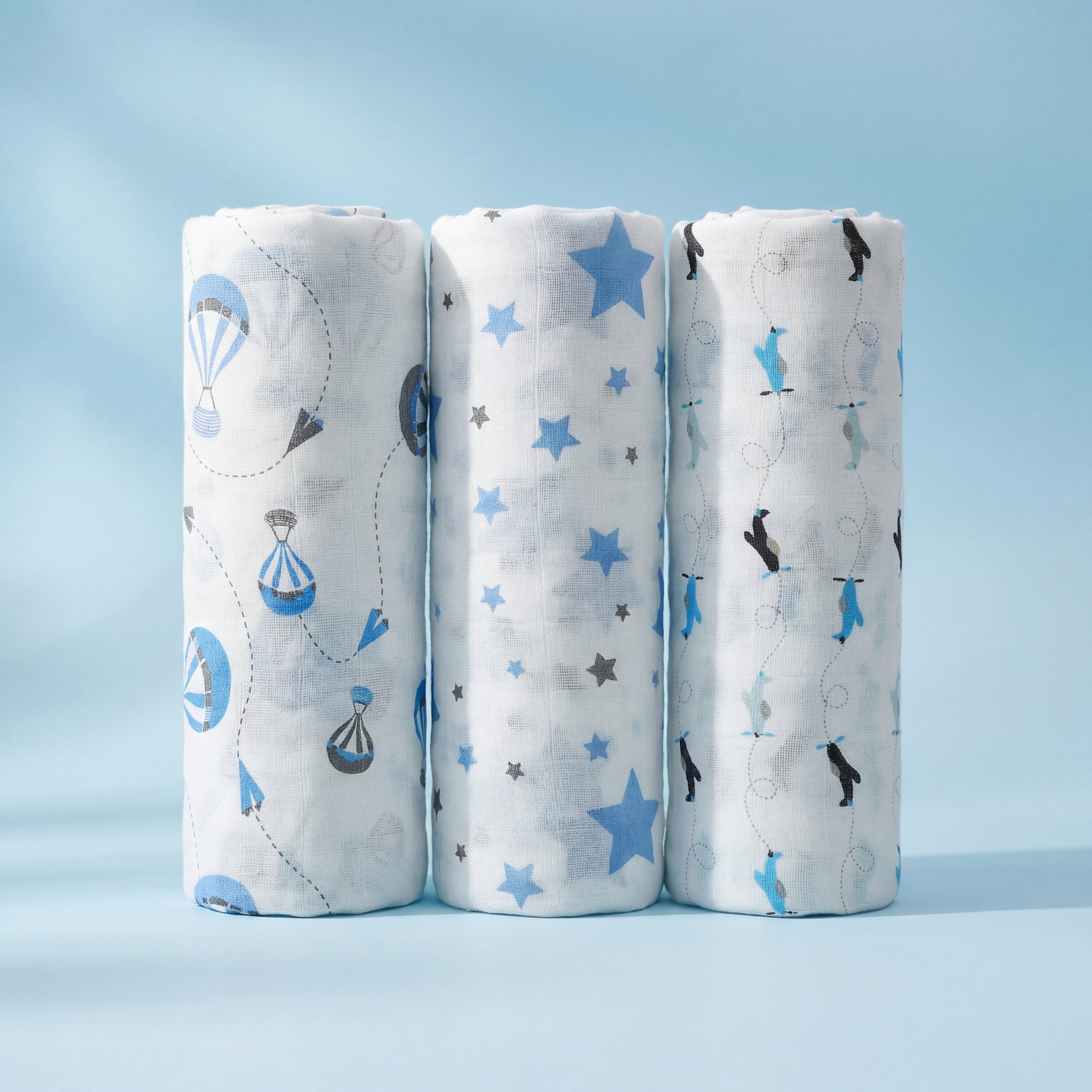Kika Kiki Sky Twinkle Muslin Swaddle Blanket - Ultra soft 100% Muslin Cotton Swaddle Wrapper (pack of 3)