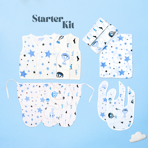 Kika Kiki Sky Twinkles Starter Kit - Muslin Essentials - Jhabla, Nappies, Swaddles and Bibs