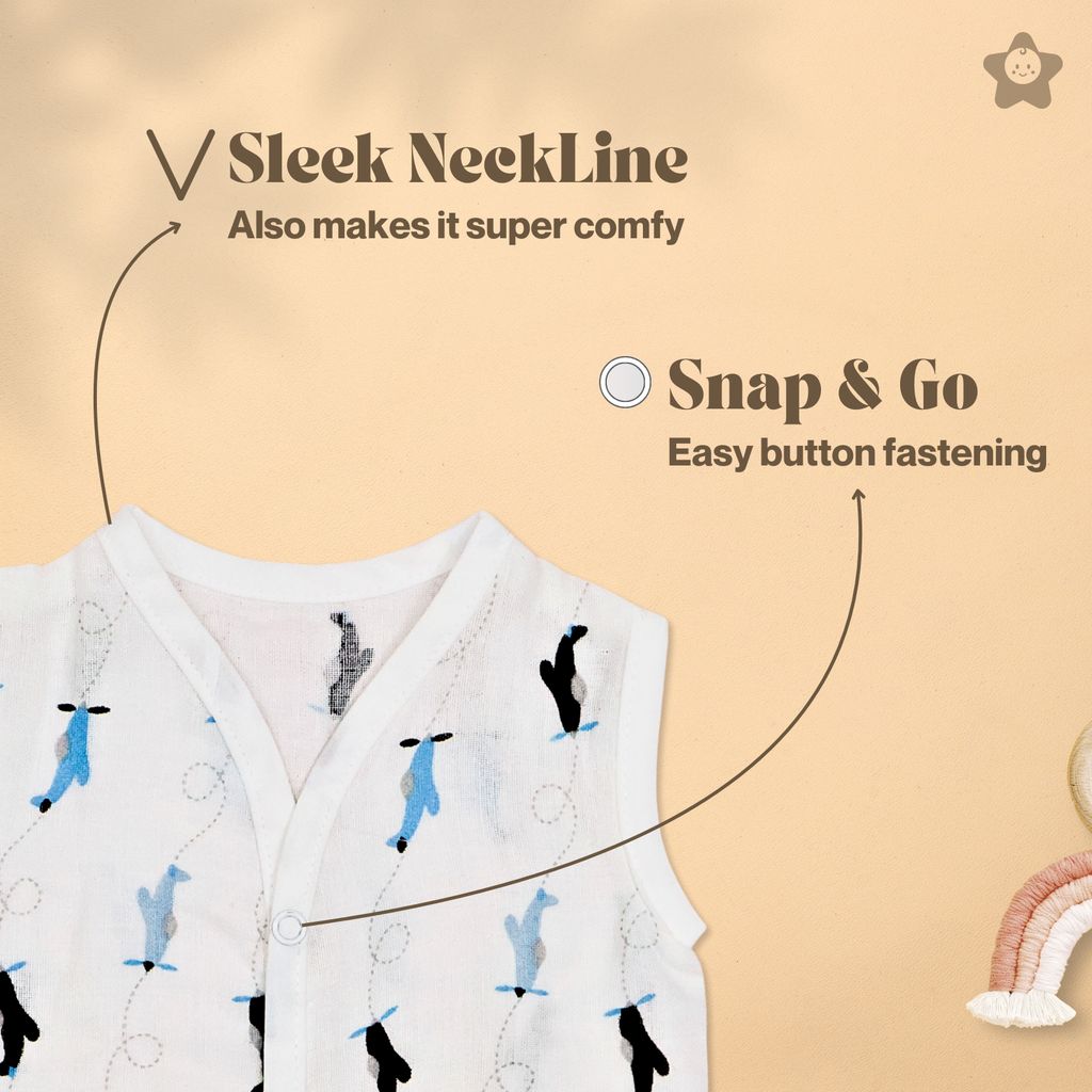 Kika Kiki Sky Twinkles edition Muslin Jhabla - 100% Soft Muslin Cotton Unisex Button up Vest (Pack of 3)