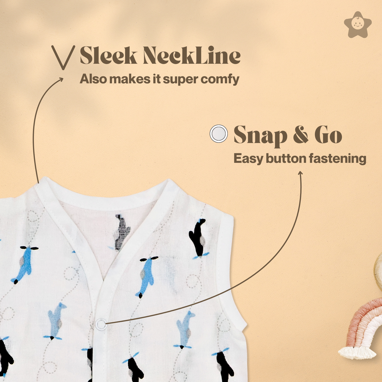 Kika Kiki Sky Twinkles edition Muslin Jhabla - 100% Soft Muslin Cotton Unisex Button up Vest (Pack of 3)