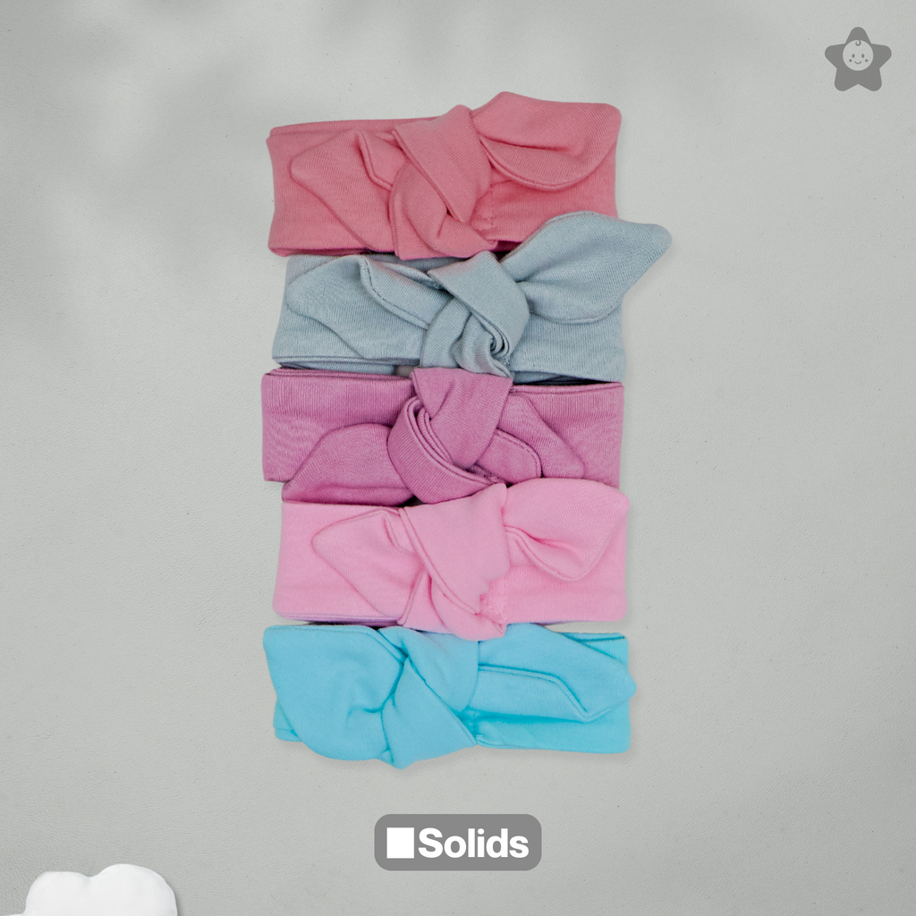 Kika Kiki Solid Headbands - Stretchable Free Size Headband with Bow Design - Made from Finest Cotton - Pack of 5