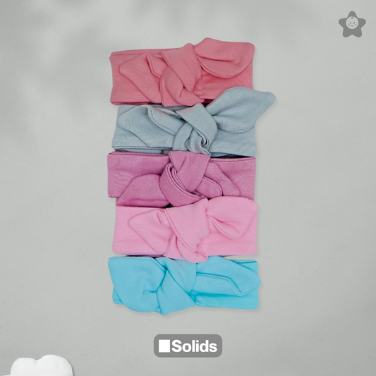 Solid Headbands - Stretchable Free Size Headband with Bow Design - Made from Finest Cotton - Pack of 5