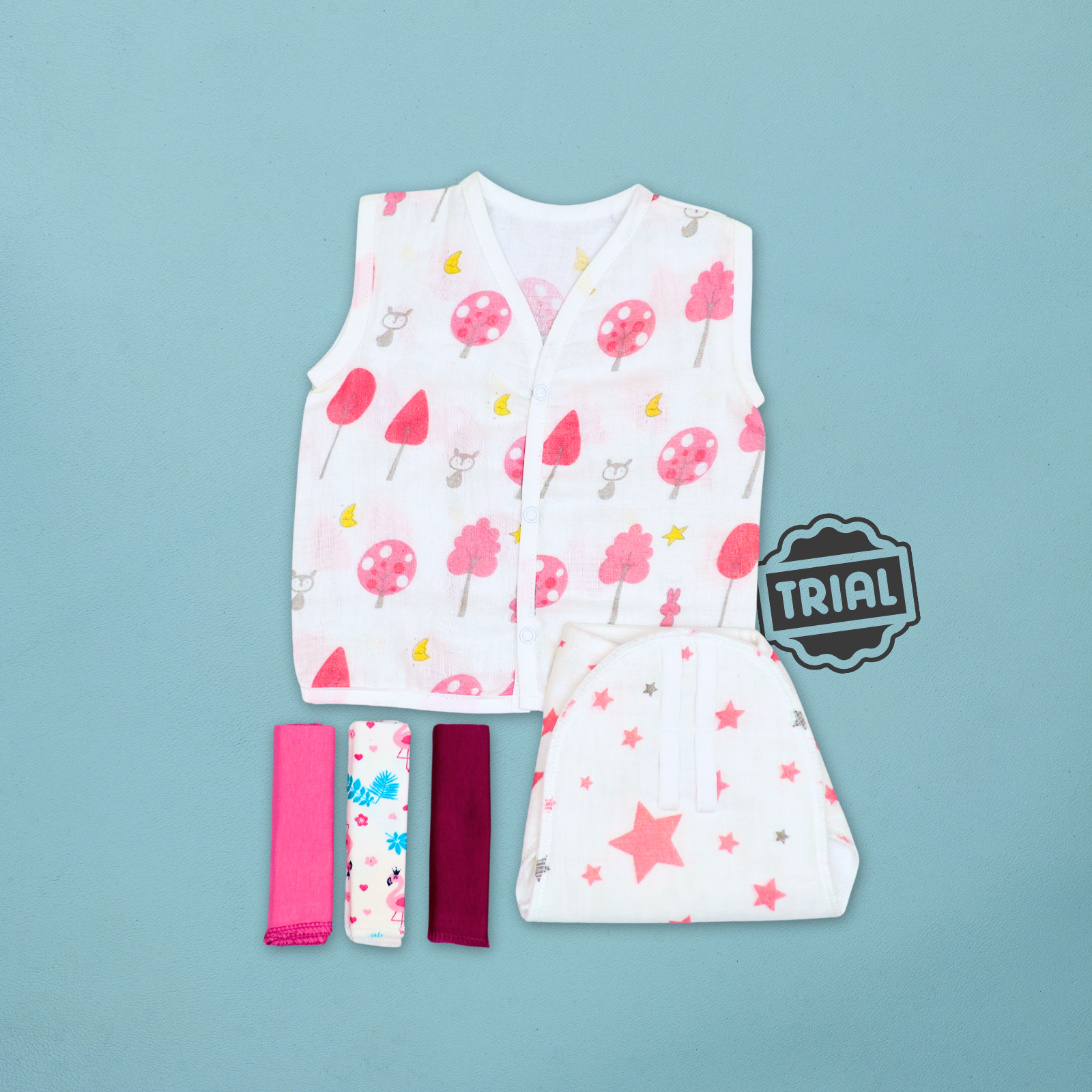 Kika Kiki Kika Kiki Baby Essentials 5 in 1 Trial Pack – Includes Jhabla, Padded Nappy & 3 Ultra-Soft Wash Cloths