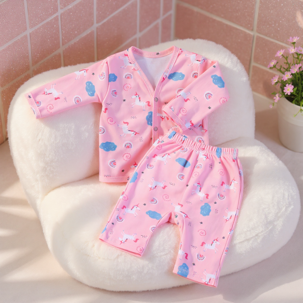 Kika Kiki Unicorn Skies Co-ord set | 100% Ultra soft Knitted Cotton Baby Lounge wear (pack of 1)