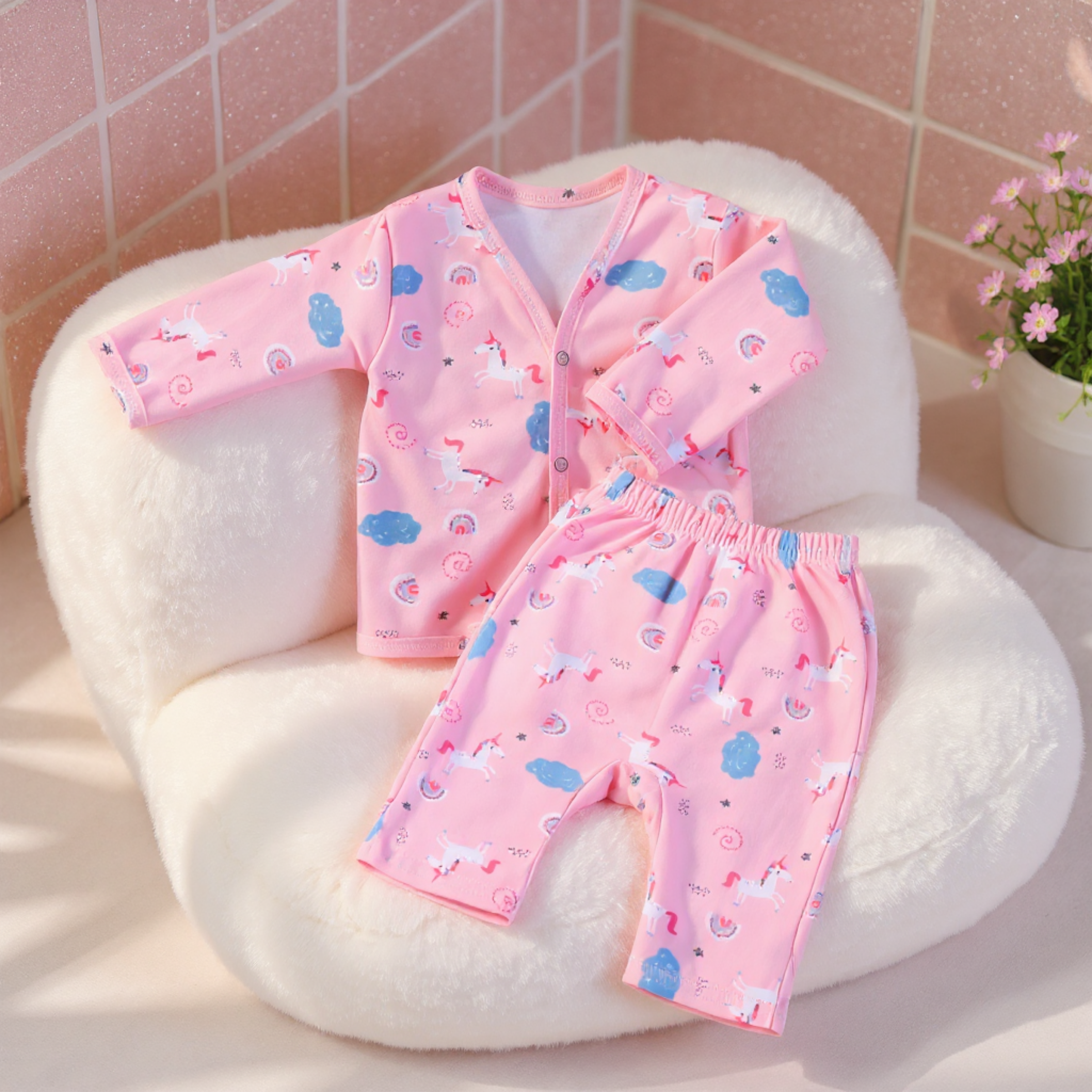 Kika Kiki Unicorn Skies Co-ord set | 100% Ultra soft Knitted Cotton Baby Lounge wear (pack of 1)