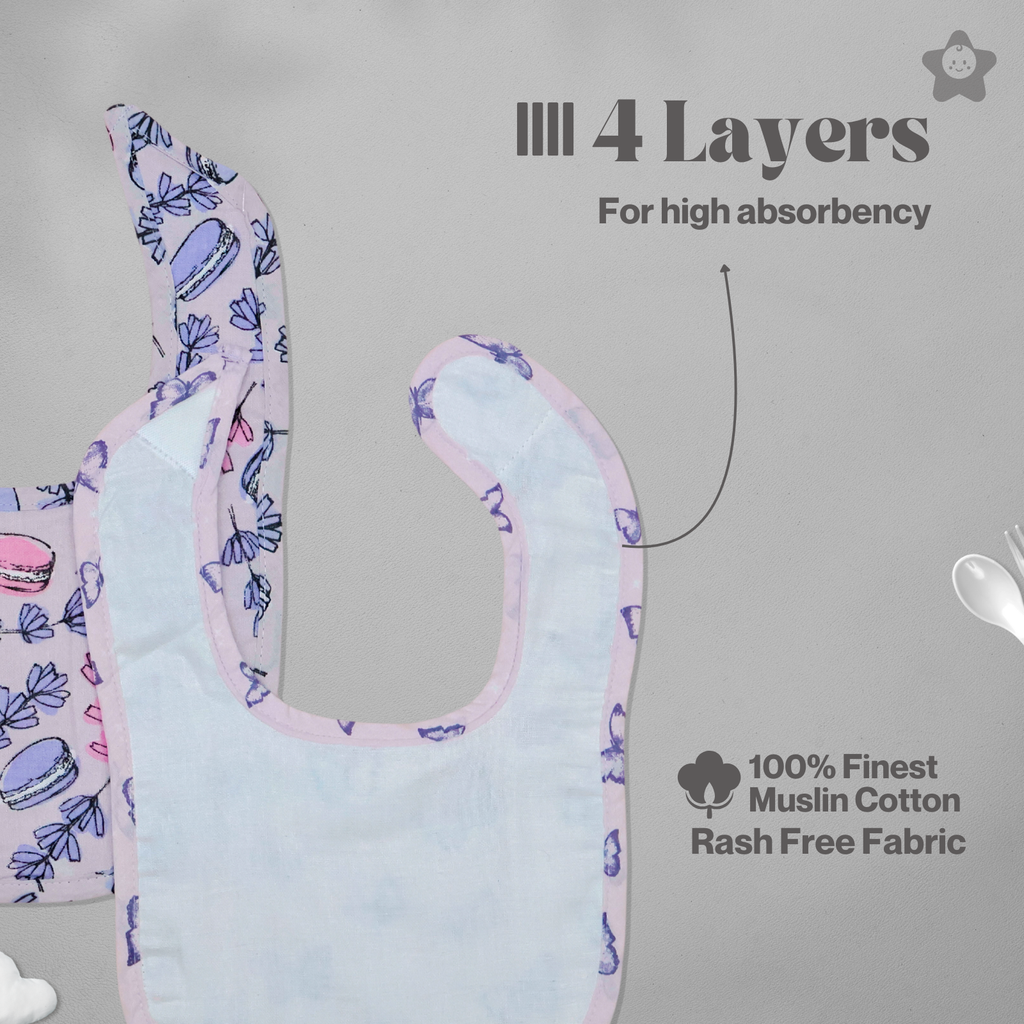 Kika Kiki Garden Delight Baby Apron Bibs - 100% Soft Muslin Cotton (Pack of 2)