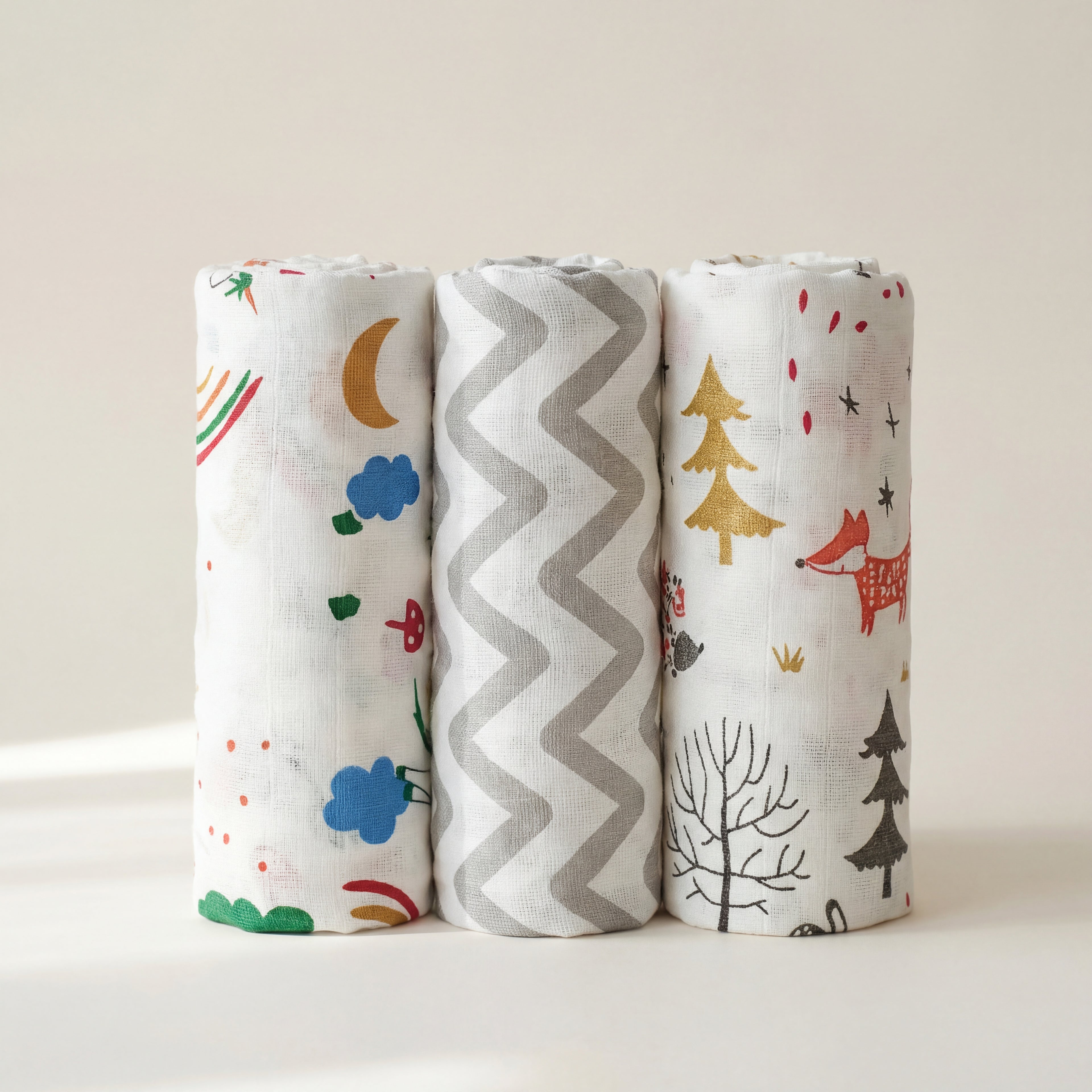 Kika Kiki Forest Muslin Swaddle Blanket - Ultra soft 100% Muslin Cotton Swaddle Wrapper (pack of 3)