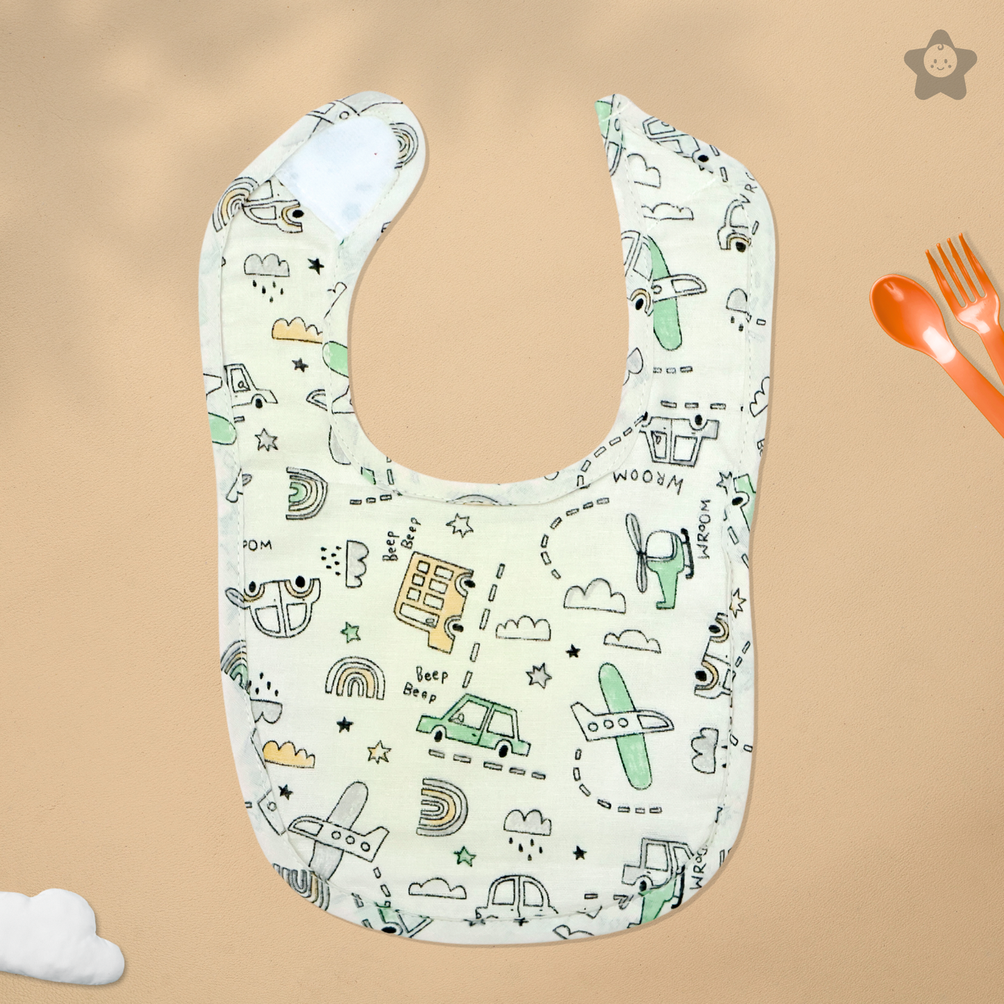 Kika Kiki City & Safari Baby Apron Bibs - 100% Soft Muslin Cotton (Pack of 2)
