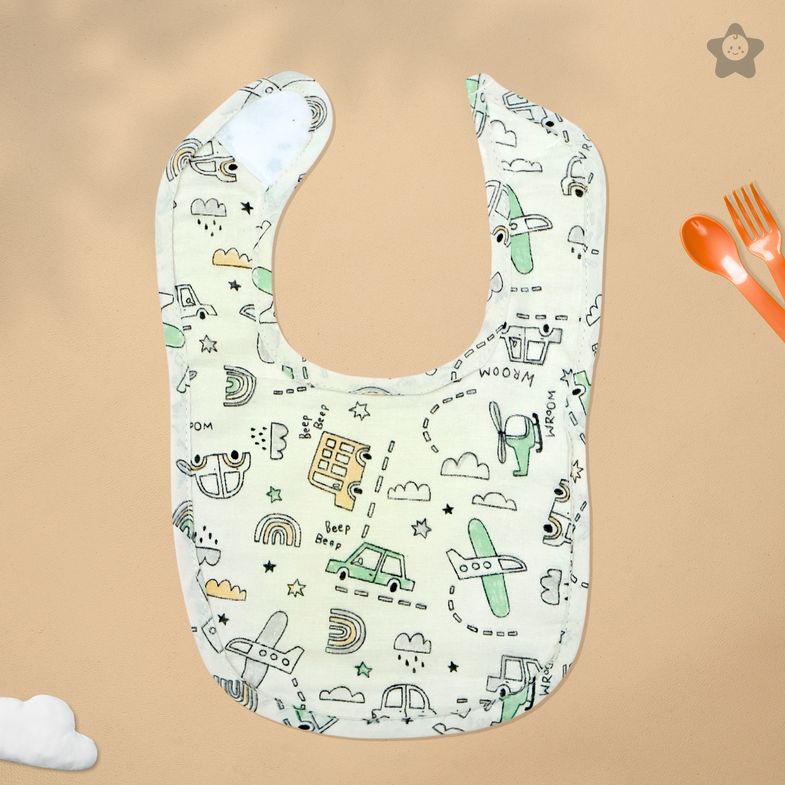 Kika Kiki City & Safari Baby Apron Bibs - 100% Soft Muslin Cotton (Pack of 2)